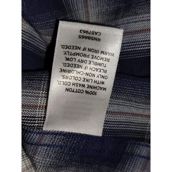 Nordstrom Mens Trim Fit Long Sleeve Blue & White Plaid Button-Up Shirt 100% Cott - Picture 4 of 5